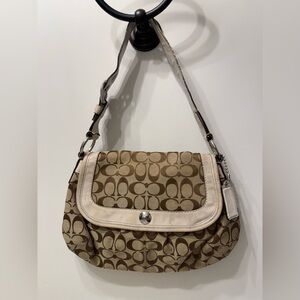 Coach Signature Jacquard SoHo Pleated Flap Shoulder Pay Classic Logo Purse